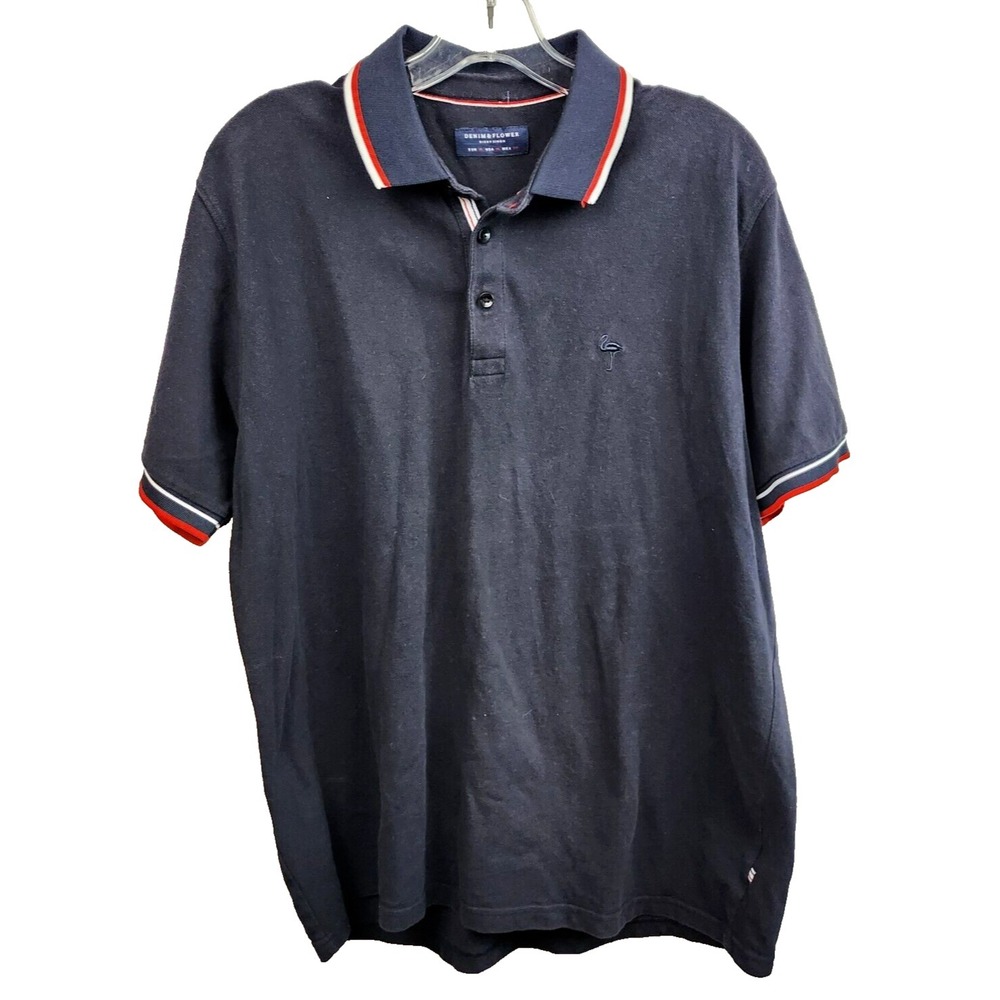 Denim & Flower Ricky Singh Mens Polo Shirt XL Navy Blue Short Sleeve Preppy